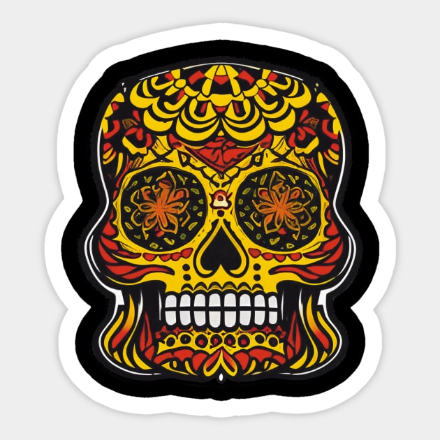 Colorful Red Sugar Skull Art with Yellow Makeup Sticker by ImaginativeInkPOD